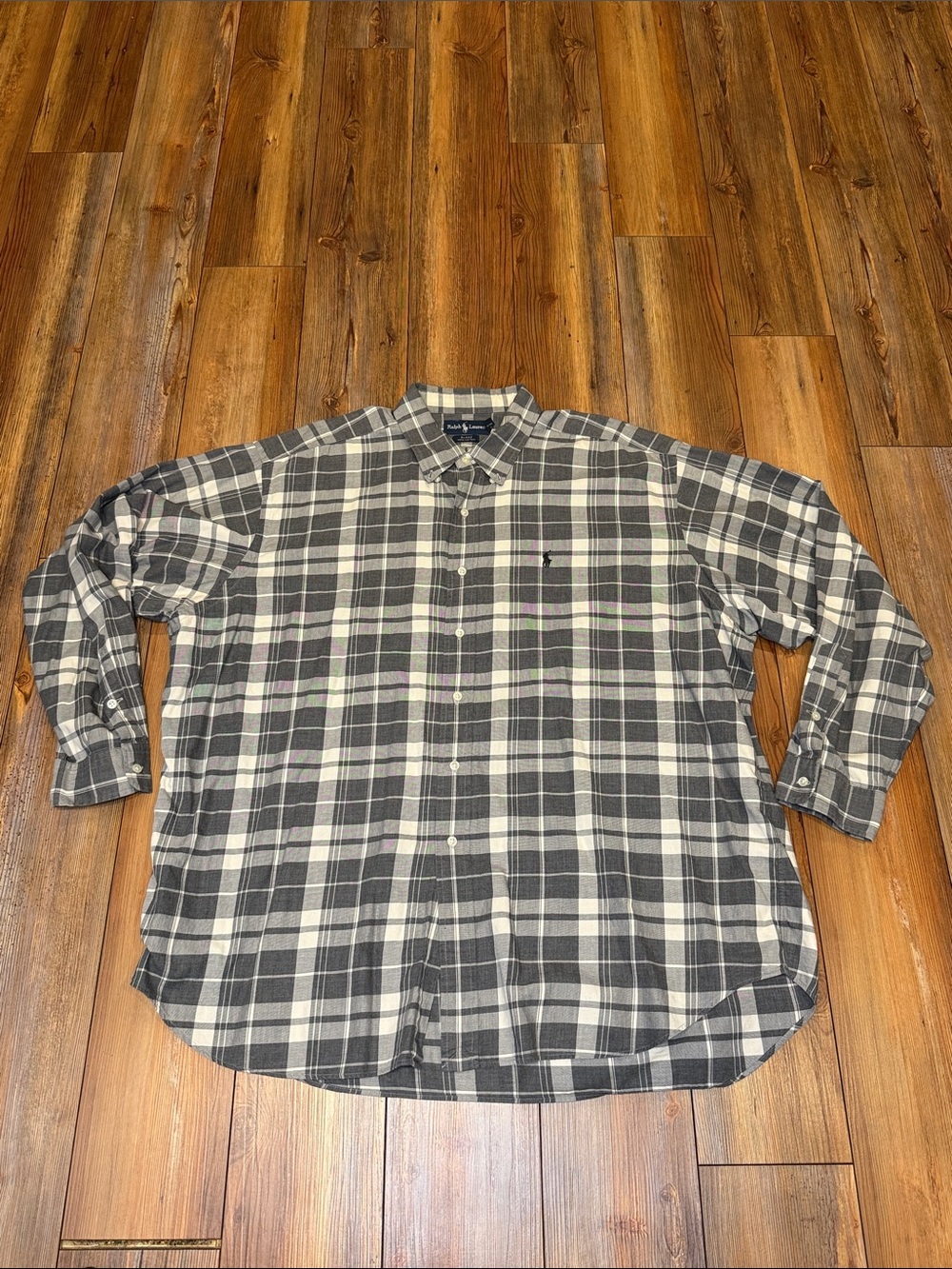Polo Ralph Lauren Gray and White Plaid Button-Down Shirt XXL